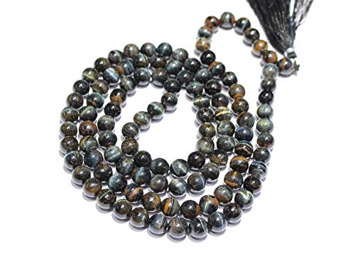 Natürliche AAA schwarze Tigeraugen-Halskette 108 Mala-Halskette | schwarzes Tigerauge Mala | 108 Gebetsperlen | handgeknüpftes Mala-Armband | Japa-Mala | 8 mm runde Perlen | Meditations-Quaste |
