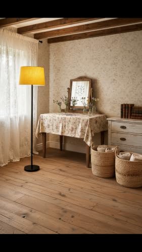 Image of Modern Floor Lamp with Fabric Shade, Metal Base, Red | Standing Lamp, Living Room & Bedroom, Warm Ambient Lighting, Home Decor (Yellow)