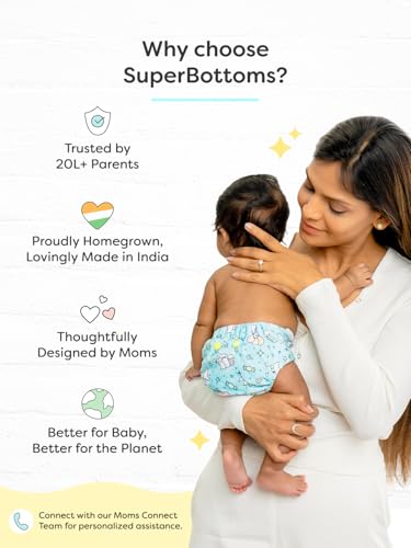 Image of SuperBottoms Freesize UNO SuperSoft Cloth Diaper (with Velcro) | Reusable, Adjustable Cloth Diaper for Babies | Dry Feel Comfort | Fits from 3 Months to 3 Years | Washable & Rash-Free | Little Wheels