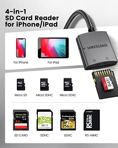 WNXSLAOD SD/Micro SD Card Reader for iPhone iPad - Dual Slot Memory Card Adapter, No App Required - Image 2