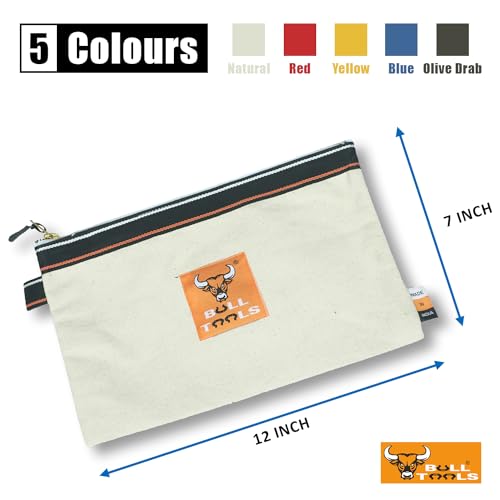 Image of BULL TOOLS Tool Pouch 100% Cotton Canvas 16 oz Tool Organizer Bag, Wrench Holder Pouch, Multi-Purpose Wrench Organizer Bag 5 Pack, Utility Organization Bags, Heavy Duty Brass Zipper, Metal Carabiner