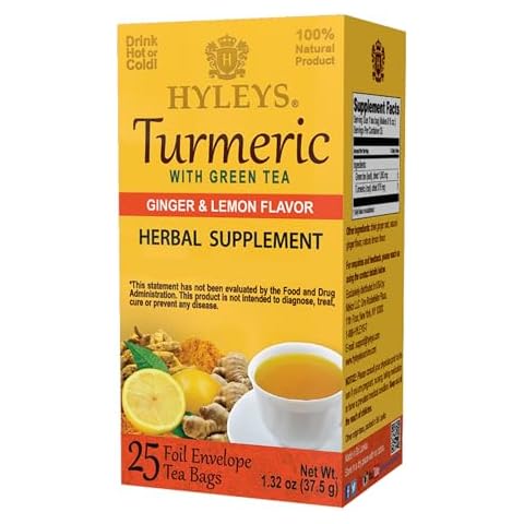 Hyleys Turmeric with Green Tea Ginger & Lemon Flavor - Natural Antioxidant Blend - 25 Tea Bags Cover