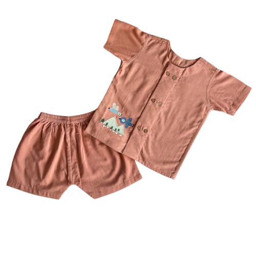 Image of Organic Cotton Jhabla Set for Infants and Toddlers | Front Buttons Unisex Jabla | Soft Mulmul