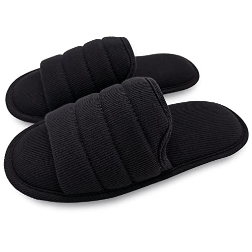 ofoot Pantofole da casa punta aperte in cotone comode da uomo,Scivoli per interni estivi in memory foam antiscivolo(nero,EU 43-44)