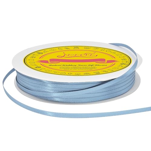 Image of Double Face Dusty Blue Satin Thin Ribbon 1 /8 inch X 100 Yards Polyester Dusty Blue Ribbon for Gift Wrapping Very Suitable for Weddings Party Hair Bow Invitation Decorations and More