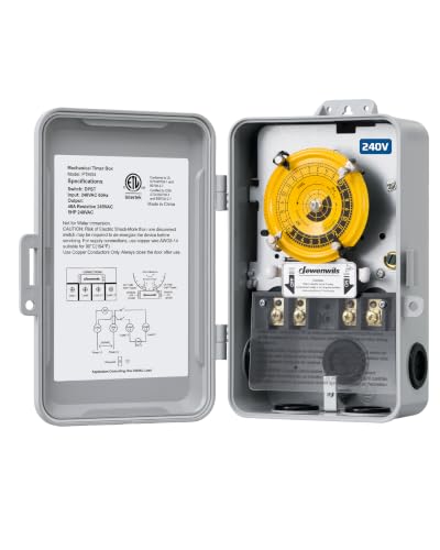 DEWENWILS 24-Hour Mechanical Timer Switch - 208-277VAC DPST 5HP 40A Heavy Duty Manual Override Ideal for Pool Pump Water Heater HVAC System Lights and Fans Weatherproof ETL Listed