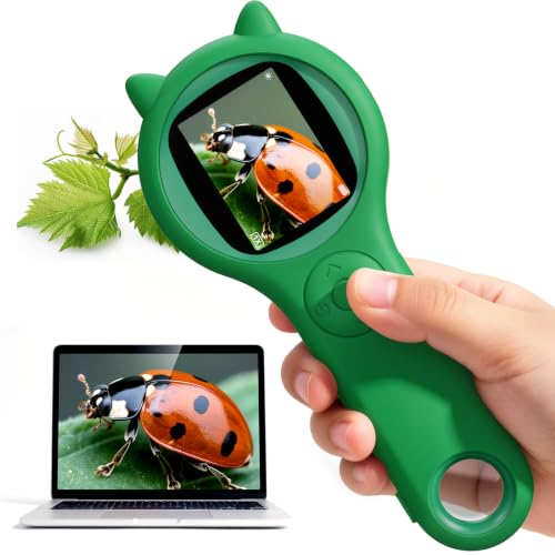 Image of Nature Exploration Microscope for Kids, 500X Portable Digital Microscope with 2 inch IPS Screen, Plant Leaf Observation STEM Toy Age 5-12 (Green)