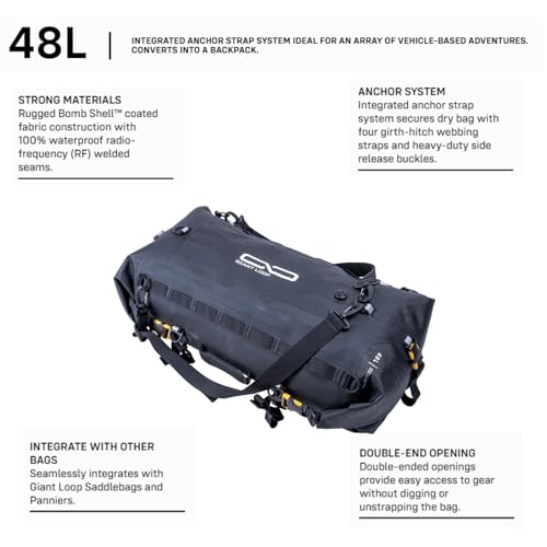 Image of Giant Loop Tillamook Dry Bag, Waterproof Motorbike Luggage, Ideal for Fly and Ride Trips, 48-Liters Storage, Fits Any Large Motorcycle, UTVs, ATVs & Overlander (Black)