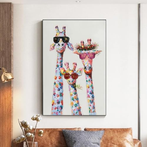 Toile colorée famille de girafes AINIBPO grand format 70x100 cm haute définition