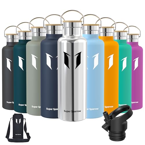 Super Sparrow Botella Agua Acero Inoxidable - Botella Agua Niños - 1L - Botella Termica Boca Estándar - Sin BPA , para Niños & Adultos, Deporte, Oficina, Yoga, Ciclismo
