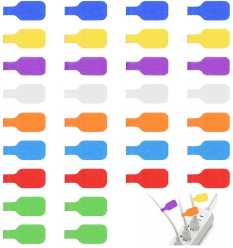 32 Pcs Cable Labels Tags Write On 8 Colors Cable Identification Tags for Electronics Wire Organization Reusable Handwriting Cables Markers (4.5 * 2 cm)