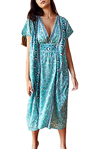 L-Peach Vestido Largo Bohemian Kaftan Maxi Camisón Homewear Beach Cover Up Pareos para Mujer Cover