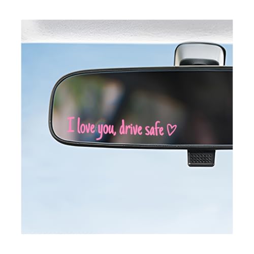 Image of Wevdn 6 PCS I Love You Drive Safe Sticker, Funny Waterproof Car Rearview Mirror Decal with Heart, Self Affirmations Sticker with Drive Safe Letters for Car Window Bumper Women Gift (Pink)