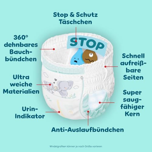 Pampers Premium Protection Pants Größe 4, 168 Windeln, 9kg-15kg, mit 360° Passform und weichen Anti-Auslaufbündchen für unseren besten Komfort und Schutz 6