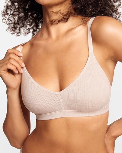 Image of Natrelax Modal Ribbed V Neck Bralette | Semi Sheer Fabric, Wireless Unlined, Double Layers, Adjustable Straps, No Underwire, Comfort Soft, Bras for Women