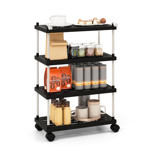 GOFLAME 4-Tier Slim Rolling Storage Cart with Hooks