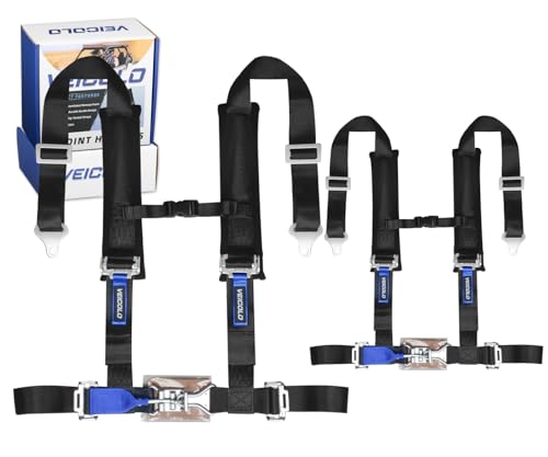 VEICOLO 4 Point Harness Heavy Duty Buckle Upgraded 2 Inch Black Straps Compatible with Polaris Can Am Off-Road SxS UTV with Ventilated Memory Foam Padding 2 Pack