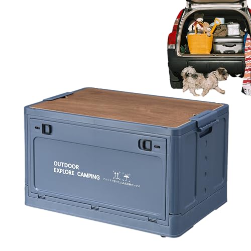折りたたみキャンプ収納ボックス | 木製の蓋付き多機能折りたたみコンテナ、耐久性と大容量設計 | キャンプ、家庭、オフィス、庭、車中泊、屋外、防災用品、整理整頓に最適な収納ケース