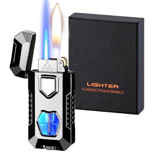 Encendedor de llama dual recargable de butano negro miniatura 1