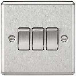 Knightsbridge CL4BC 10 A 3G Rounded Edge Brushed Chrome 2 Way Plate Switch, Silver