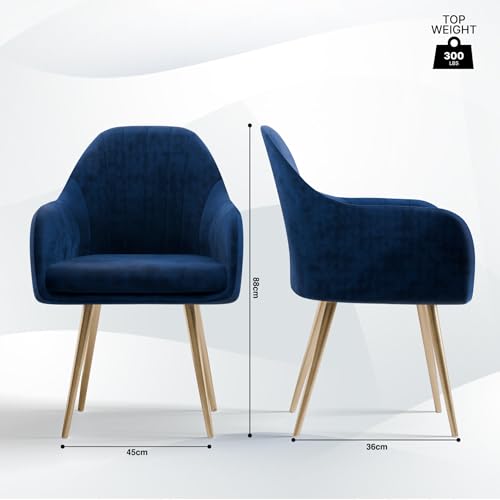 Image of Milano Velvet Comfort Dining Chair with Deep Cushion Seating, Strong Wooden Frame & Metal Support Legs for Dining, Living Room, Bedroom, Balcony & Office (Cosmic Blue)