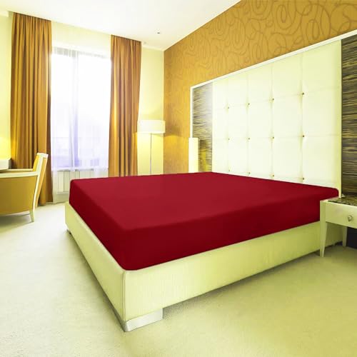 Ev Dekor Fitted Sheet Super King, Red, Deep Pocket Bedsheet 10inch (25 cm), Soft Brushed Microfiber Fabric - Image 4