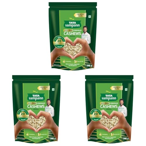 Image of Tata Sampann Pure Cashews Whole /Kaju, 500g, Nutritious & Delicious, Premium Kaju nuts, Rich in Protein, Magnesium & Phosphorus, Deluxe Size & Crunchy Nuts (Pack of 3)