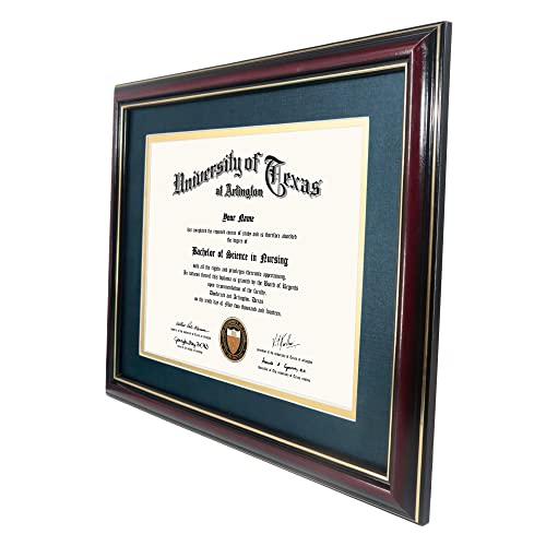 Graduationmall 8.5X11 Diploma Frame With Navy Over Gold Mat Or Display 11X14 Certificate Without Mat,Solid Wood & Uv Protection Acrylic,Glossy Cherry Finish With Gold Trim #TOP2