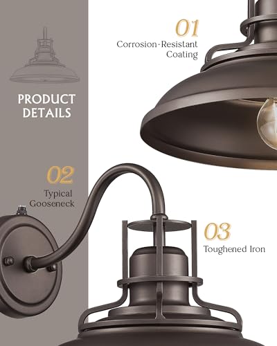 Image of FEMILA Dusk to Dawn Barn Lights, 12 inch Oil-Rubbed Bronze Outdoor Light Fixture, Exterior Lighting Fixtures, Outdoor Porch Light with E26 Base, 4FY15-1W PC ORB