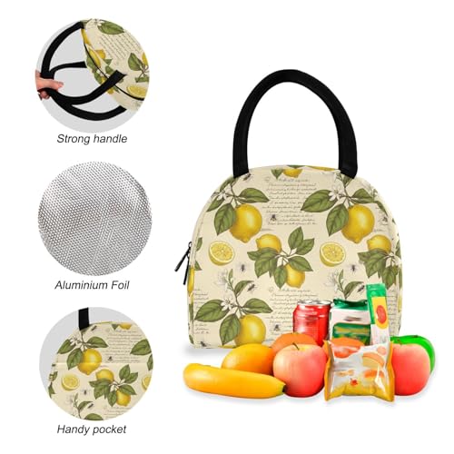 Backpack Lunch Box, Vintage Yellow Lemons Girls Backpack with Lunchbox, Travel Backpacks for Big Kids and Youth4