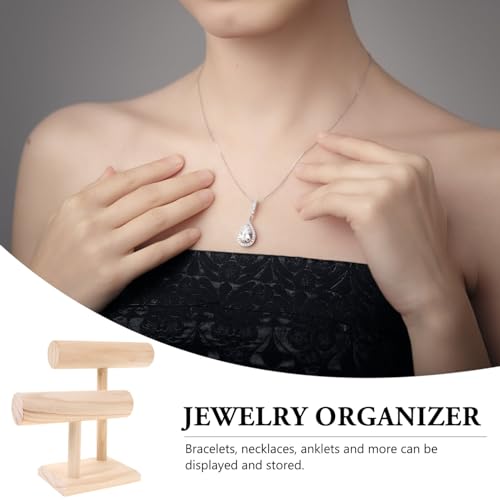 IMIKEYA 2-Tier Bracelet Holder Wooden T-Shaped Jewelry Display Stand Vintage Watch Bangle Organizer Table Top Necklace Storage Rack for Home Or Store Use - Image 2