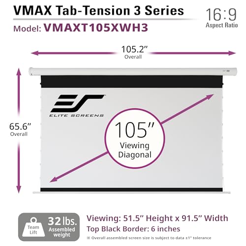 Image of Elite Screens VMAX Tab Tension 3 Swift-RC1 Series, 105-INCH Electric Motorized Projector Screen Movie Home Theater Gaming, VMAXT105XWH3