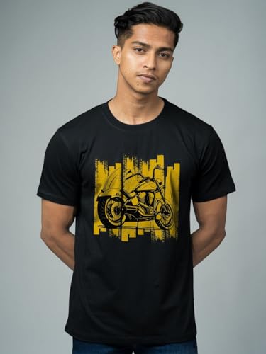 Image of T-Shirt for Men - 100% Cotton Ladakh Motorcycle Rider Half Sleeve Round Neck Graphic Print | Regular & Oversized Fit | 180 /220 GSM | S-5XL | Black, Navy Blue, Olive, Red, White