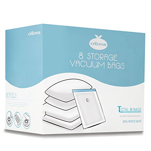 CALORSA Vacuum Storage Bags with Hand Pump 8-Pack (8 Jumbo) Home & Travel Organization Airtight Compression Seal Premium Space Saver for Clothes, Bedding, Toys