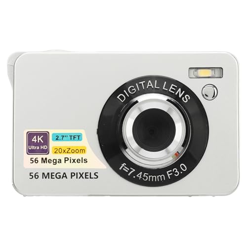 2.7 Inch Digital Camera 4K 56MP UHD Clarity, Autofocus, 20x Digital Zoom, Multi Functional Digital Camera, USB Transfer, for Photography, Vlogging(Silver)