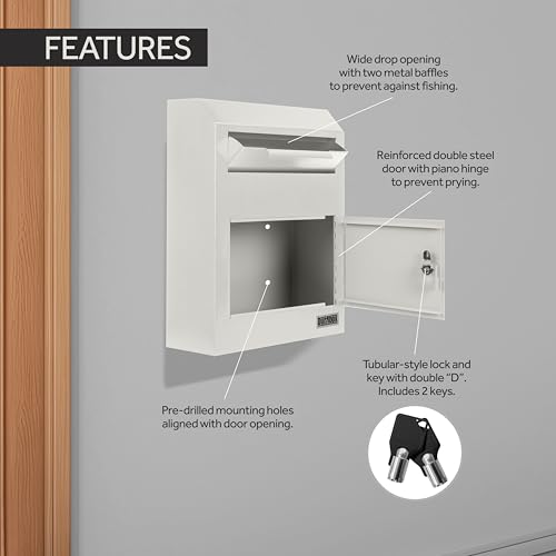 Image of Durabox Drop Box Deposit Safe 12 x 4 x 15 inch Heavy Duty Steel Wall Mount Mailbox for Mail, Letters, Checks, Keys, Cash and more for Home, Office & Commercial Use (W500) (Gray)