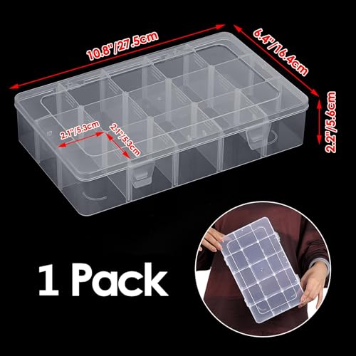 Image of BTSKY 1 PCS Plastic Washi Tape Organizer, Adjustable 15-Grid Compartment Washi Tape Storage Case, Clear Sticker Storage Box for Scrapbook Organizers and Storage, Universal Jewelry Box Bead Organizer