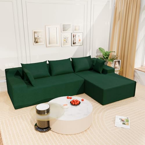 Image of LEVELEVE 107 inch Cloud Sectional Couch with Deep Seat,Modern Modular Sofa with L-Shape Chaise,No Assembly Required, Upholstered Couches for Living Room Bedroom(Green,Right Facing Chaise)