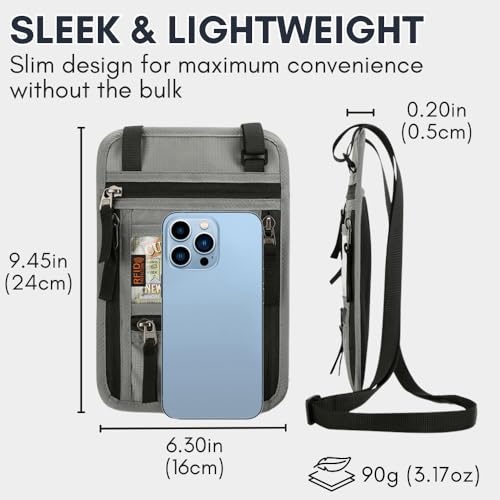 elzama Travel Neck Wallet, Neck Passport Holder, RFID Blocking Passport Wallet Super Slim & Lightweight Travel Pouch Holder for Men & Women (Light Grey)4