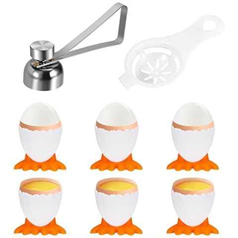 Johotone Egg Cutter Topper Set Novelty Egg Cups and Stainless Steel Egg Opener Shell Remover Separator Egg Holder Stand for Raw Soft Hard Boiled Egg 8Pcs Cover