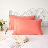 AYASW Pillowcases Queen Size Microfiber 2 Piece Set Envelope Closure Coral 20x30 inches