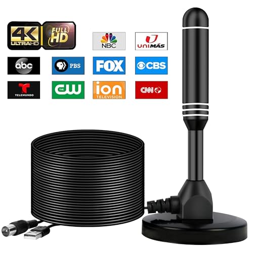 Image of Indoor TV Antenna with 2 Signal Boosters & 32FT Cable - Digital Antenna for Smart TV, Magnetic Base, Supports 4K 1080p - Dual Amplifiers for Long Range Reception of Local Channels(White)