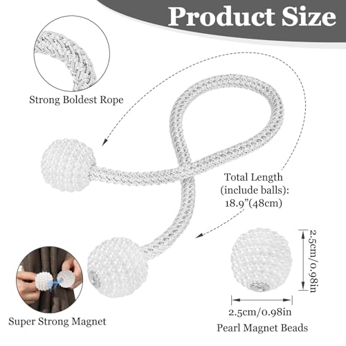 Image of 4Pack Magnetic Curtain Tiebacks, Curtain Tiebacks Buckles Holdbacks Holder Hooks Clip,Decorative Drape Handmade Curtain Tie Back(White)