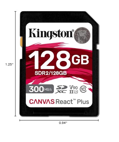 Kingston Canvas React Plus 128GB SD Card | SDXC UHS-II | 300R/260W U3 V90 | Full HD/4K/8K | SDR2/128GB