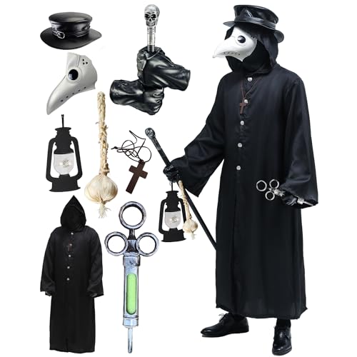 Absolute Vibe Plague Doctor Bird Mask and Hat Combo Set Halloween Costume Steampunk Cosplay Props (L, WHITE-001)