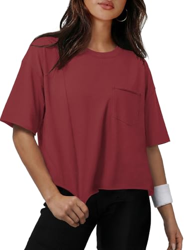 Image of ATHMILE Womens Crop Tops Workout Shirts Gym Oversized Spring Summer Basic Tees Short Sleeve Casual Loose Drop Shoulder 2026