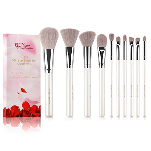 King Love Star Kit de Brochas Maquillaje 10 piezas Profesional Cerdas sintéticas y veganas Pinceles de maquillaje Fundación Polvo Sombra Set de Brochas Mango de 7.5 pulgadas(19cm) Cover