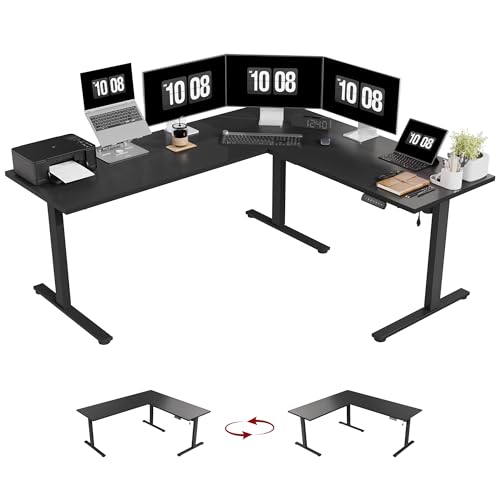 Image of SANODESK L-Shaped Electric Standing Corner Computer Desk, Black&71 x 63