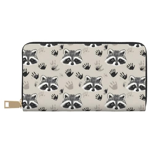 Cute Raccoon Print Wallet Women Men, Long PU Leather Wallets for Women, Cute Womens Travel Wallet Purse Pouch with Zipper Pocket