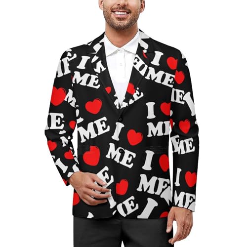 I Love Me Mens Suit Jacket Lapel Blazers V Neck Button Business Coat Tuxedo for Wedding Party
